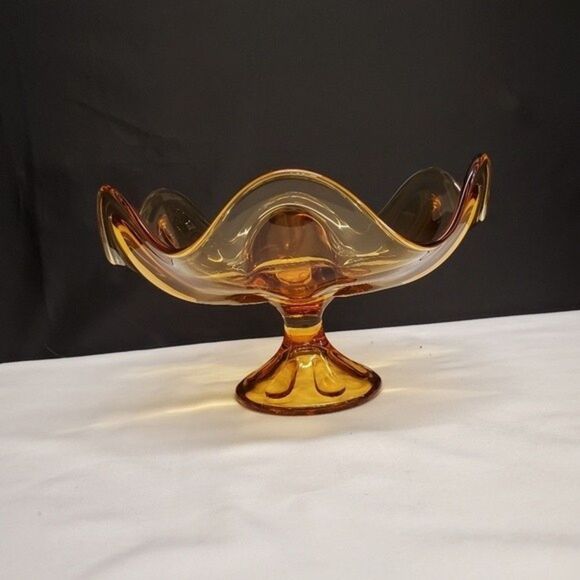 Vintage Mid Century Viking Six Petal Amber Compote - Picture 2 of 8